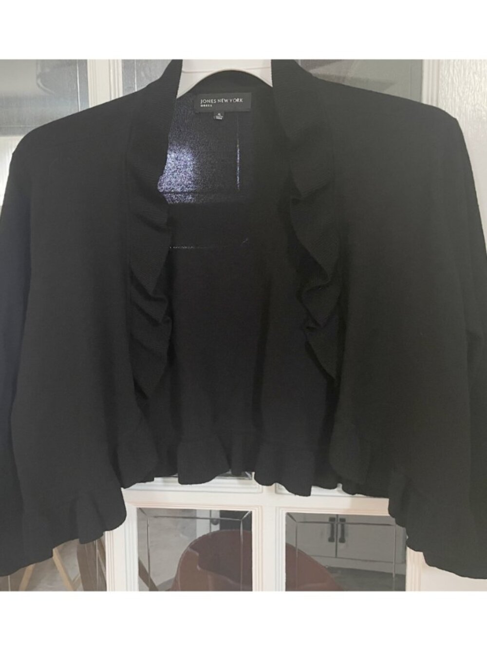 Jones New York Black Cropped Bolero Cardigan Ruffle Trim Size XL